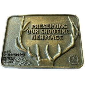 NRA Deer Hunting Mens Belt Buckle Brass Gold Whittington Preserving Shooting